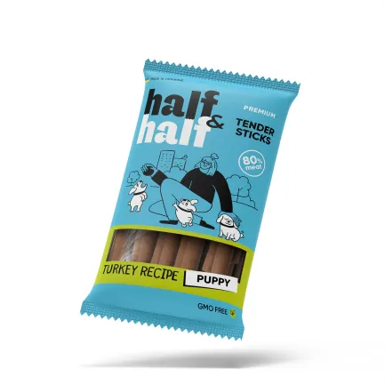 Ласощі для цуценят Half&amp;Half у формі м'ясних паличок з індичкою, 100 г