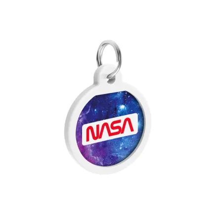 Адресник для собак і котів металевий WAUDOG Smart ID з QR паспортом, малюнок "NASA21", коло, Д 25 мм — Фото 3