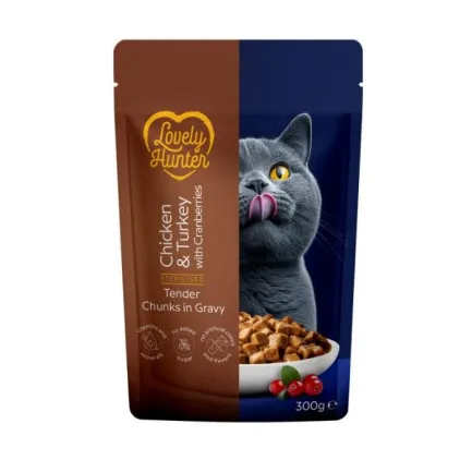 Lovely Hunter Sterilised Adult Cats with Chicken, Turkey and Cranberries Вологий корм для стерилізованих котів з куркою, індичкою і журавлиною, 300 г