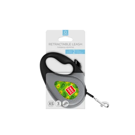 Повідець-рулетка для собак WAUDOG R-leash, малюнок "Авокадо", XS, до 12 кг, 3 м, світловідбиваюча стрічка чорний — Фото 3