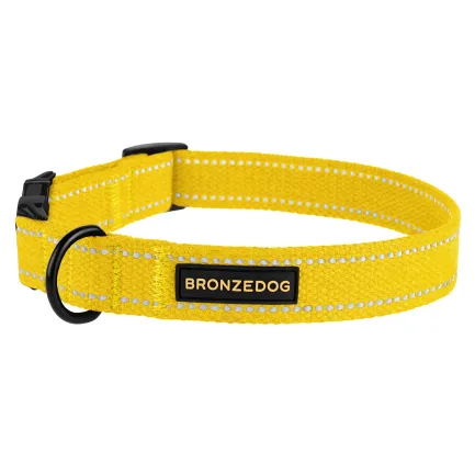 Нашийник для собак Bronzedog Сotton рефлекторний бавовняний брезент з металевою пряжкою жовтий L — Фото 2