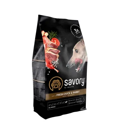 Сухий корм Savory для собак усіх порід, зі свіжою качкою й кроликом, 1 кг