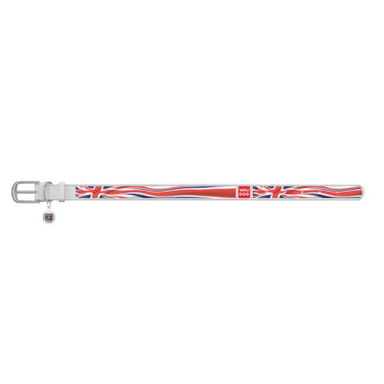 Нашийник WAUDOG Design з малюнком "Юніон Джек", преміум шкіра, металева пряжка (ширина 15 мм, довжина 27-36 см) білий — Фото 1