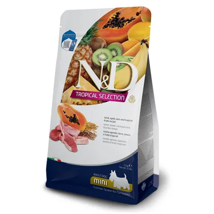 Сухий низькозерновий корм Farmina N&amp;D TROPICAL SELECTION для дорослих собак дрібних порід з ягням і тропічними фруктами, 1,5 кг