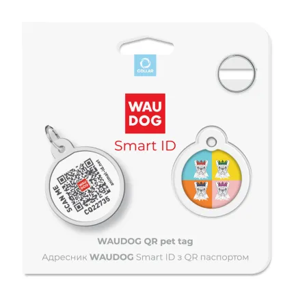 Адресник для собак та котів металічний WAUDOG Smart ID з QR паспортом, малюнок "Французький бульдог", круг, Д 25 мм — Фото 4