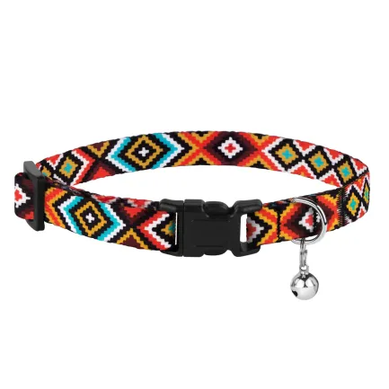Нашийник для Котів BronzeDog Urban Гуцульський Нейлоновий з Пластиковою Пряжкою та Дзвіночком Помаранчевий XS — Фото 1
