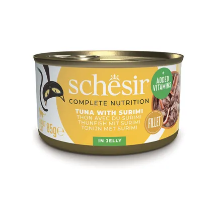 Schesir Tuna with Surimi ШЕЗІР ТУНЕЦЬ З СУРІМІ в желе натуральні консерви для котів, вологий корм, банка 85г 0,085 кг