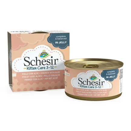 Schesir Kitten Chicken with Aloe ШЕЗІР КУРКА З АЛОЕ в желе натуральні консерви для кошенят, вологий корм, банка 85г 0,085 кг