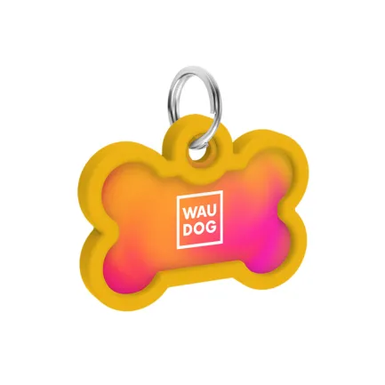 Адресник для собак і котів металевий WAUDOG Smart ID з QR паспортом, малюнок "Градієнт помаранчевий", кістка, Д 40 мм, Ш 28 мм — Фото 2