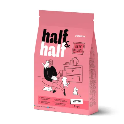 Сухий корм Half&amp;Half для кошенят, з яловичиною, 8 кг