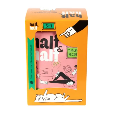 Набір вологих кормів Half&amp;Half "5+1" для кошенят, шматочки з індичкою у желе, паучі, 6 шт*100 г — Фото 5