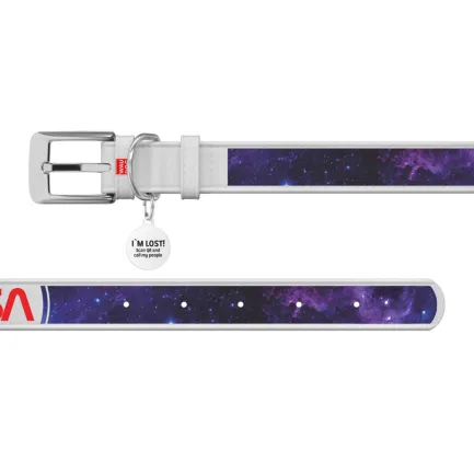Нашийник для собак шкіряний WAUDOG Design з QR паспортом, малюнок "NASA21", S, Ш 20 мм, Д 29-38 см, білий — Фото 2