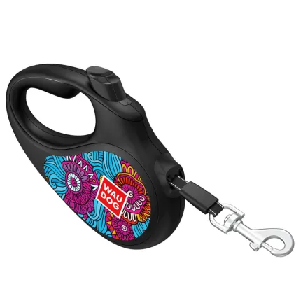 Повідець-рулетка для собак WAUDOG R-leash, малюнок "Літо", L, до 50 кг, 5 м, світловідбиваюча стрічка чорний — Фото 1