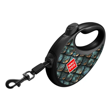 Повідець-рулетка для собак WAUDOG R-leash з контейнером для пакетів, малюнок &amp;quot;Луска&amp;quot;, світловідбивна стрічка, L, до 40 кг, 5 м — Фото 3