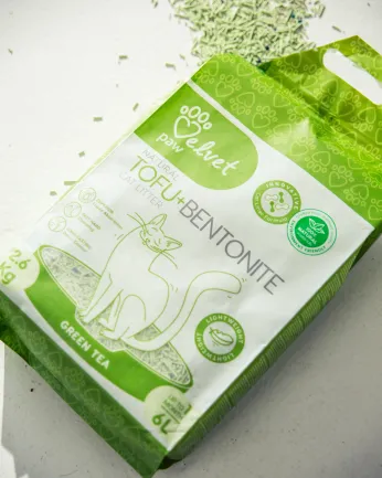 VELVET PAW TOFU Наповнювач для котячих туалетів з бентонітом та екстрактом зеленого чаю, гранули 1,5 мм, 6 л/2,6 кг — Фото 3