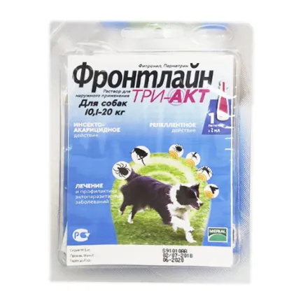 Краплі Boehringer Ingelheim Frontline TRI-AKT M проти ектопаразитів для собак від 10 до 20 кг, монопіпетка