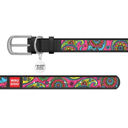 Нашийник WAUDOG Design з малюнком "Пейслі", преміум шкіра, металева пряжка (ширина 12 мм, довжина 19-25 см) чорний — Фото 2