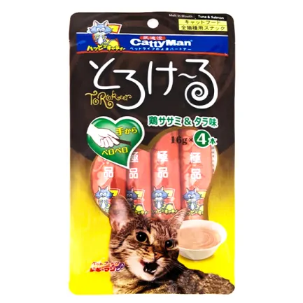 CattyMan Tuna&amp;Salmon КЕТТІМЕН НАДЗВИЧАЙНО СМАЧНІ ТУНЕЦЬ ЛОСОСЬ рідкі ласощі для котів 4 шт. х 16 г