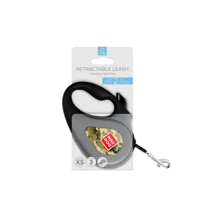 Повідець-рулетка для собак WAUDOG R-leash, малюнок "Мілітарі", XS, до 12 кг, 3 м, світловідбиваюча стрічка — Фото 1