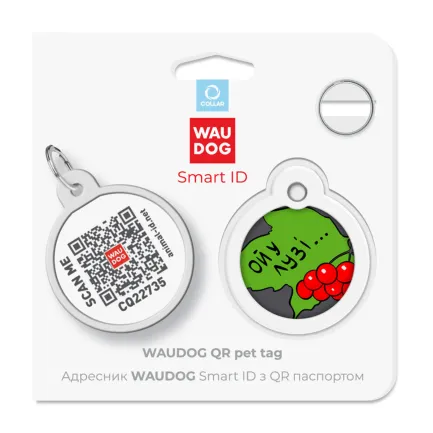 Адресник для собак і котів металевий WAUDOG Smart ID з QR паспортом, малюнок "Калина", коло, Д 30 мм — Фото 4