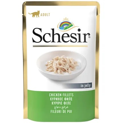 Schesir Chicken Fillets ШЕЗІР КУРЯЧЕ ФІЛЕ в желе натуральні консерви для котів, вологий корм, пауч 85г 0,085 кг