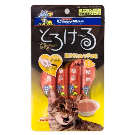 CattyMan Chicken&amp;Tuna КЕТТІМЕН НАДЗВИЧАЙНО СМАЧНІ КУРКА ТУНЕЦЬ рідкі ласощі для котів 4 шт. х 16 г