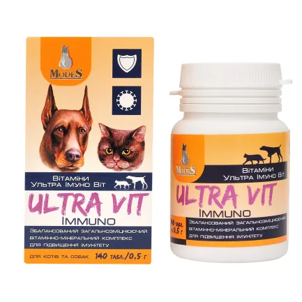 Ультра Імуно Віт (Ultra Immuno Vit) вітамінно-мінеральні комплекси для собак та котів 140шт*0,5г, MODES — Фото 1