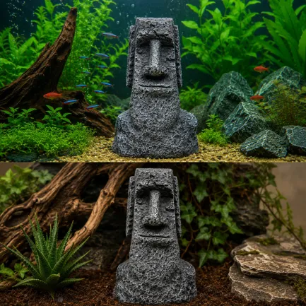 Декорація Hobby Moai Ora 12,5×11,5×17,5 см (41716) - статуя Моаї з укриттям для акваріума і тераріуму — Фото 2