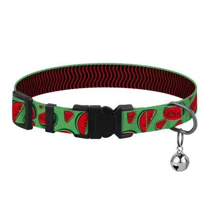 Нашийник для Котів BronzeDog Urban Fruits Нейлоновий з Пластиковою Пряжкою та Дзвіночком Кавун XS — Фото 1