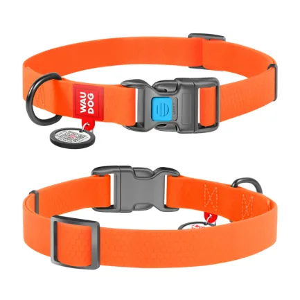 Нашийник для собак водостійкий WAUDOG Waterproof c QR паспортом, пластикова пряжка-фастекс, Ш 15 мм, Дов 25-35 см, помаранчевий — Фото 1
