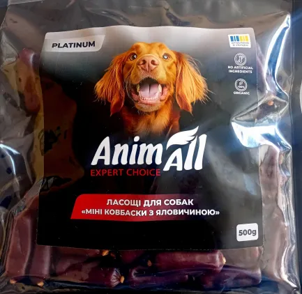 Ласощі для собак AnimAll Platinum Міні ковбаски з яловичиною 500 г