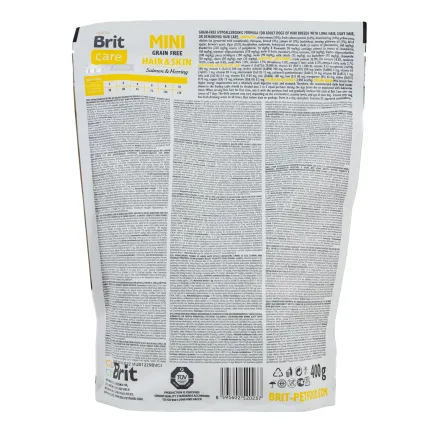Сухий корм Brit Care GF Mini Hair &amp; Skin для собак мініатюрних порід, для шкіри та шерсті, з лососем та оселедцем, 400 г — Фото 2