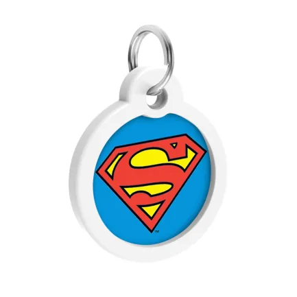 Адресник для собак і котів металевий WAUDOG Smart ID з QR паспортом, малюнок "Супермен-герой", коло, Д 30 мм — Фото 3