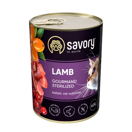 Вологий корм Savory для стерилізованих котів, з ягням, 400 г