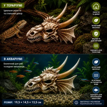 Декорація череп дракона Hobby Dragon Skull M 19,5×14,5×13,5 см для акваріума і тераріума (32075) — Фото 5
