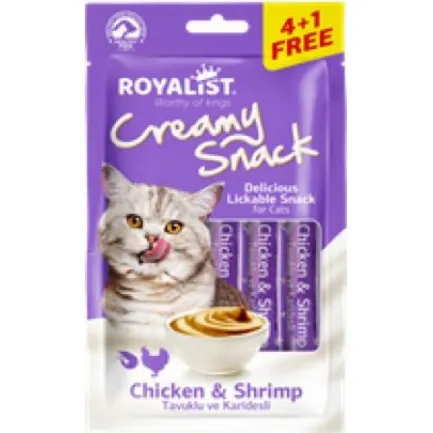 Кремові Ласощі Royalist Chicken &amp; Shrimp з курятиною та креветками для дорослих котів 75г (5 x 15г)