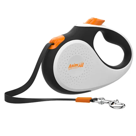 Рулетка-поводок AnimAll Deluxe М для собак до 25 кг / 5 метрів, Біло-чорний / помаранчевий