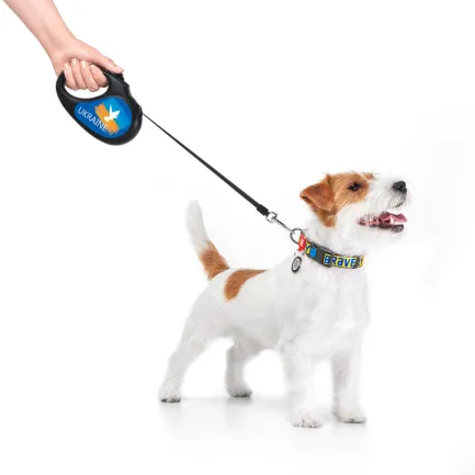 Повідець-рулетка для собак WAUDOG R-leash, малюнок "Прапор", S, до 15 кг, 5 м, світловідбиваюча стрічка чорний — Фото 5