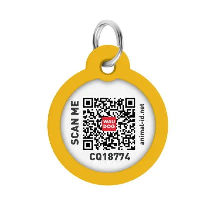 Адресник для собак і котів металевий WAUDOG Smart ID з QR паспортом, малюнок "Градієнт помаранчевий", коло, Д 30 мм — Фото 1