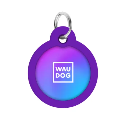 Адресник для собак і котів металевий WAUDOG Smart ID з QR паспортом, малюнок "Градієнт фіолетовий", коло, Д 30 мм — Фото 4
