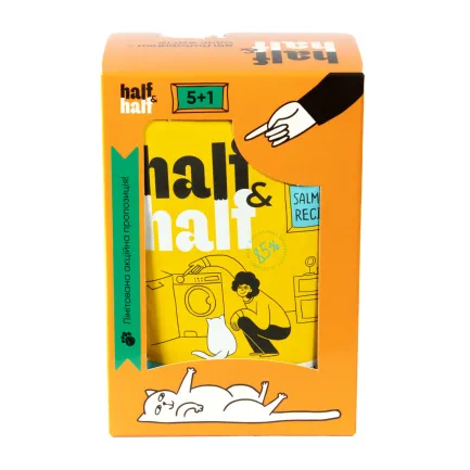 Набір вологих кормів Half&amp;Half "5+1" для дорослих котів, шматочки з лососем у желе, паучі, 6 шт*100 г — Фото 1