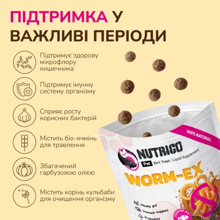 LK Baits Pet Nutrigo Worm-Ex S-M Функціональні ласощі для собак середніх порід з рослинним комплексом для кишківника (Ø 20 мм), 170 г — Фото 3
