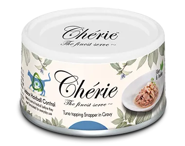 Cherie 80g Hairball Control Вологий корм для котів контроль утворення грудочок шерсті зі шматочками тунця та луціана в соусі