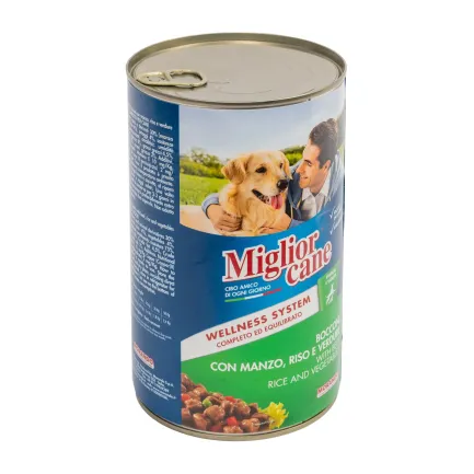 Вологий корм Migliorcane для собак, зі шматочками яловичини, рисом та овочами, 1250 г — Фото 3