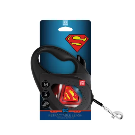 Повідець-рулетка для собак WAUDOG R-leash, малюнок "Супермен Лого", M, до 25 кг, 5 м, світловідбиваюча стрічка — Фото 1