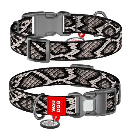 Нашийник для собак нейлоновий WAUDOG Nylon з QR адресником, малюнок &amp;quot;Змія&amp;quot;, пластиковий фастекс, S, Ш 15 мм, Дов 25-35 см
