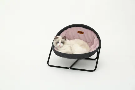 Складаний лежак для домашніх тварин MISOKO Pet bed round plush, 45x45x22 cm, grey and pink — Фото 4
