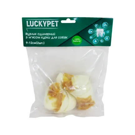Вузлик одинарний №3 + м'ясо курки, 9-12см, 2шт/уп, Lucky Pet