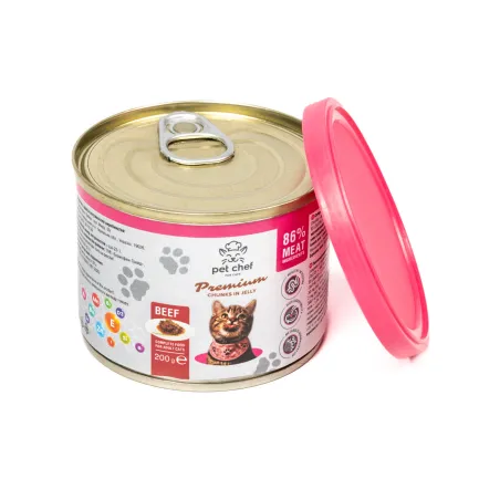Корм вологий для дорослих котів Pet Chef, шматочки в желе з яловичиною 200 г — Фото 4