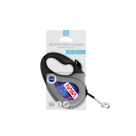 Повідець-рулетка для собак WAUDOG R-leash, малюнок "NASA21", XS, до 12 кг, 3 м, світловідбиваюча стрічка чорний — Фото 1